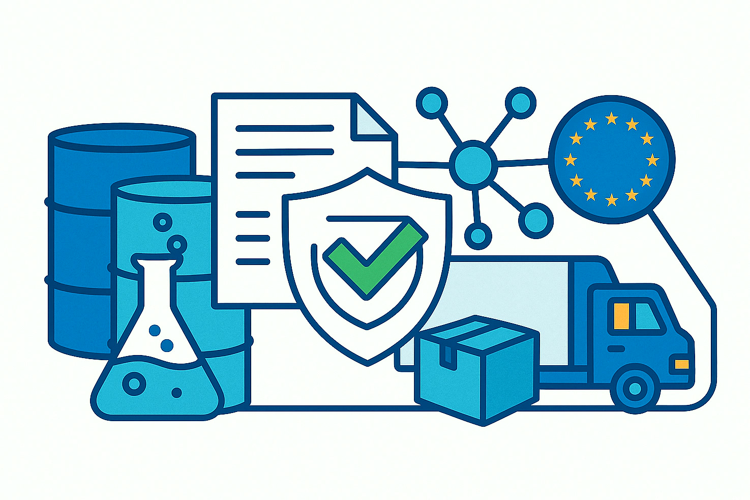 Ilustración de los asuntos regulatorios del REACH y la gestión responsable de productos químicos especializados en el suministro