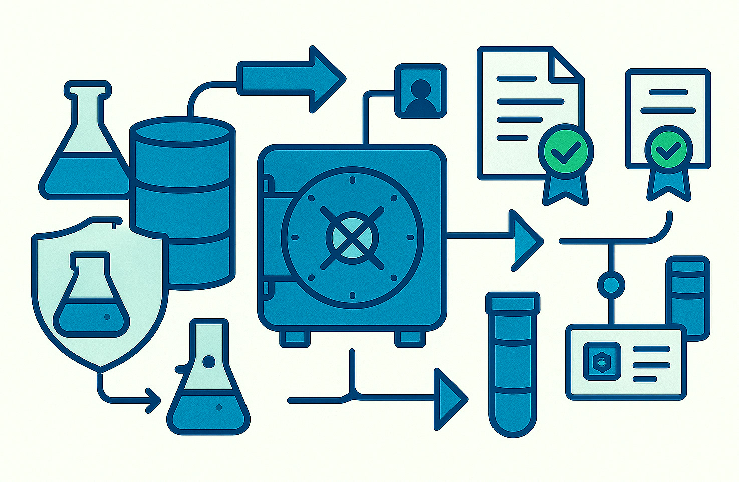 Ilustración de gobernanza de datos segura, acceso controlado, documentación e intercambio de información confiable